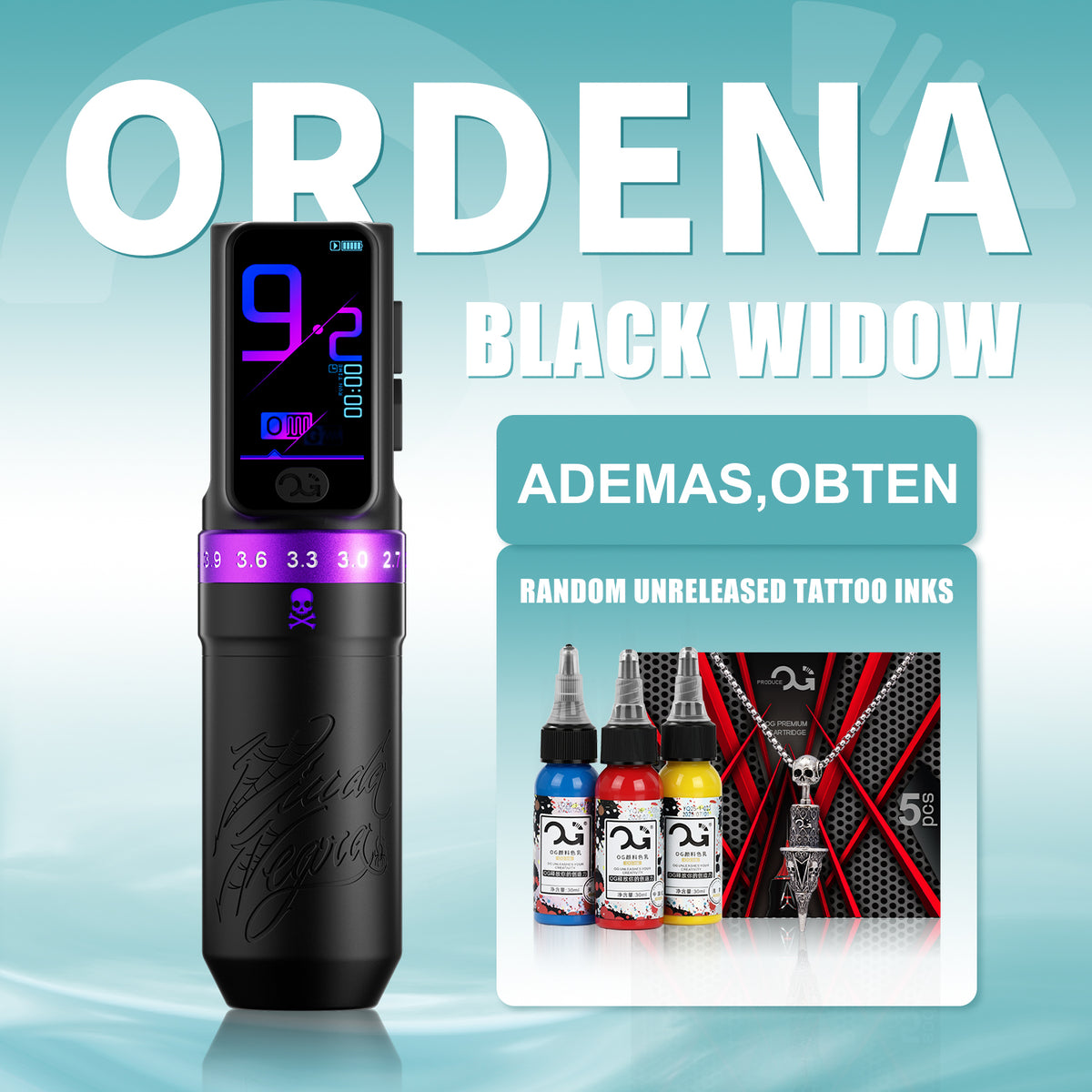 Black Widow Adjustable Stroke Wireless Tattoo Pen - OG PRODUCE