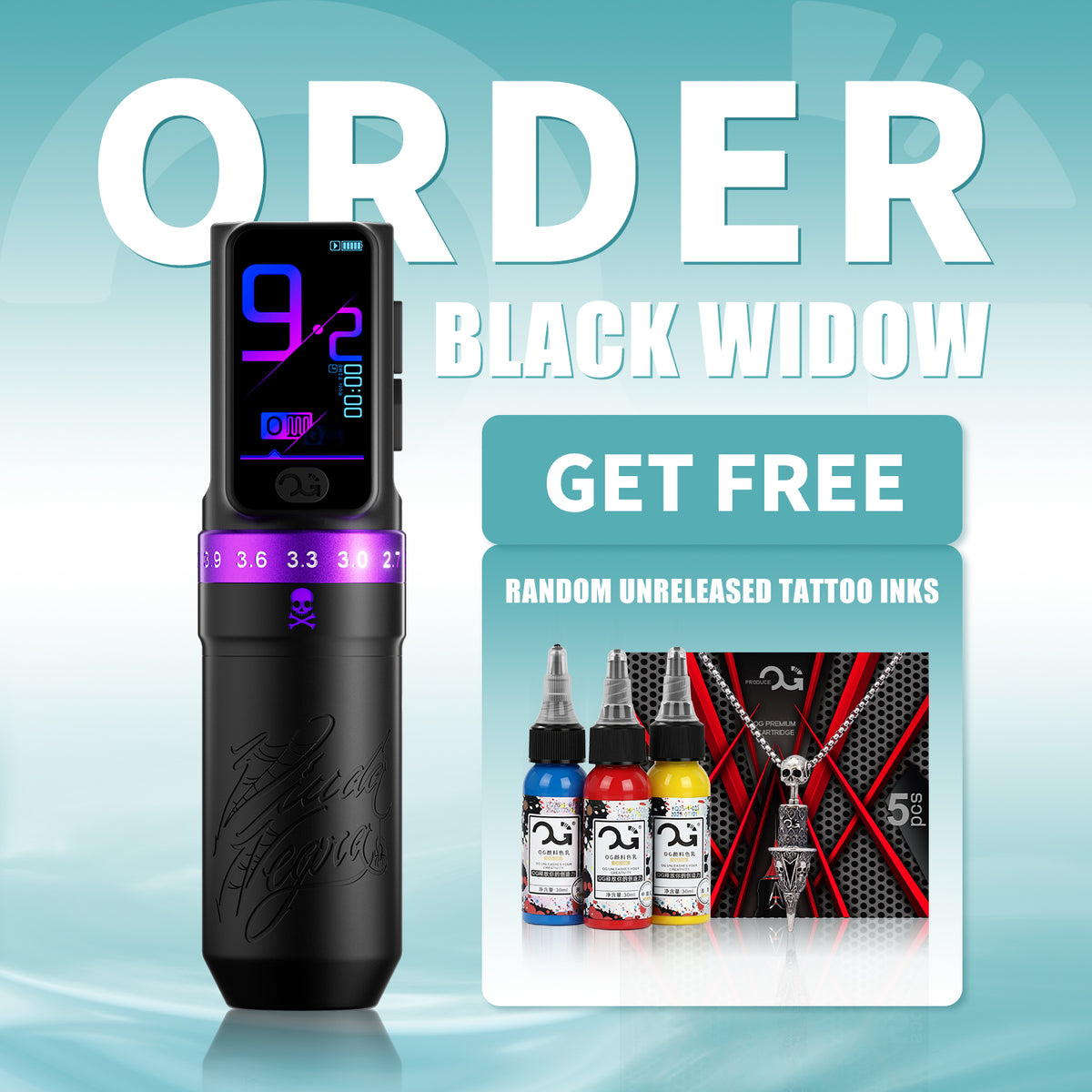 Black Widow Adjustable Stroke Wireless Tattoo Pen - OG PRODUCE